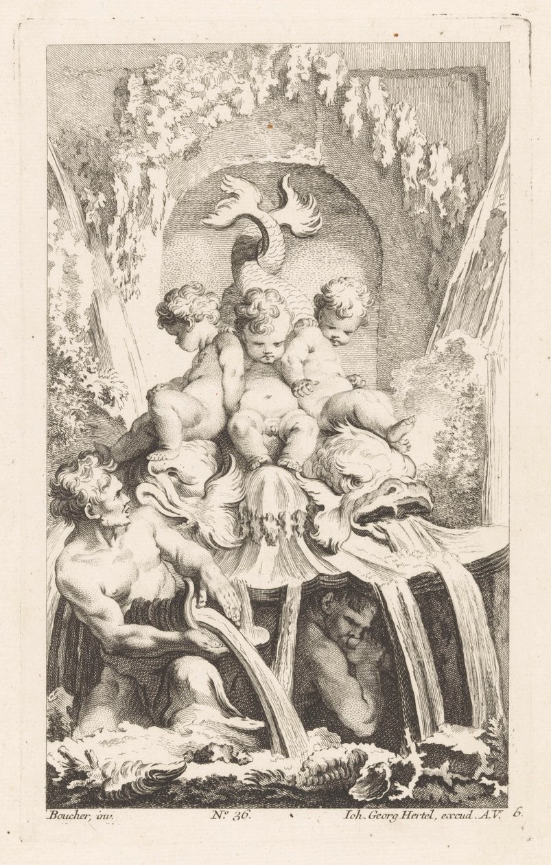 Fontene med putti og delfiner Diverses Fontaines (serietittel) av Unknown