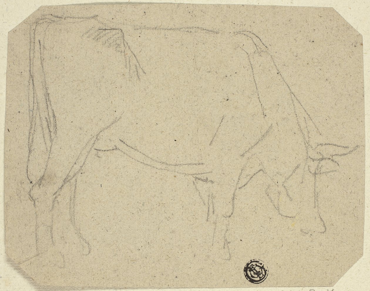 Beitende ku (vendt til høyre) (recto); Bakparten til en hest (verso) av Unknown