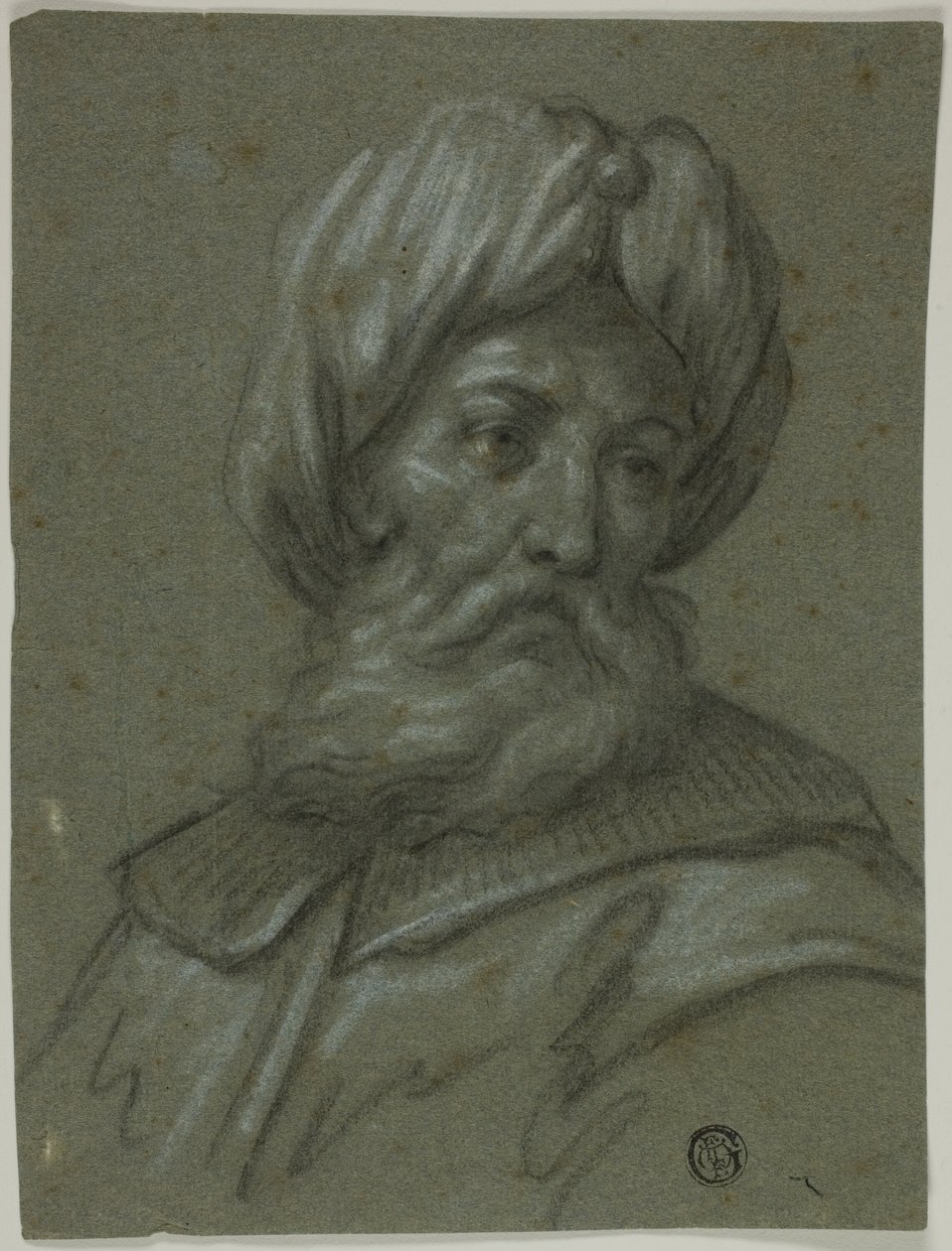 Hodet til en gammel mann med turban og skjegg av Unknown