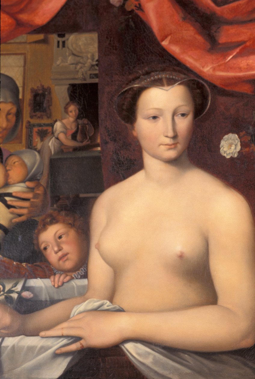 Indre & Loire N* 328 - Chateau dAzay-le-Rideau - rom 4 ""La Dame au bain"" detalj. Maleri av Karl Ernest Lehman (1814-1882), etter Francois Clouet (1515-1572) av Unknown