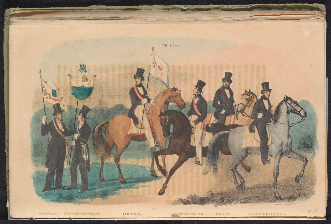 Kostymer og bannere til æresvaktene i Alkmaar, Monnickendam, Hoorn, Purmerend, Edam og Grootebroek, 1840-1842 VII. Gruppe (tittel på objekt) av Unknown