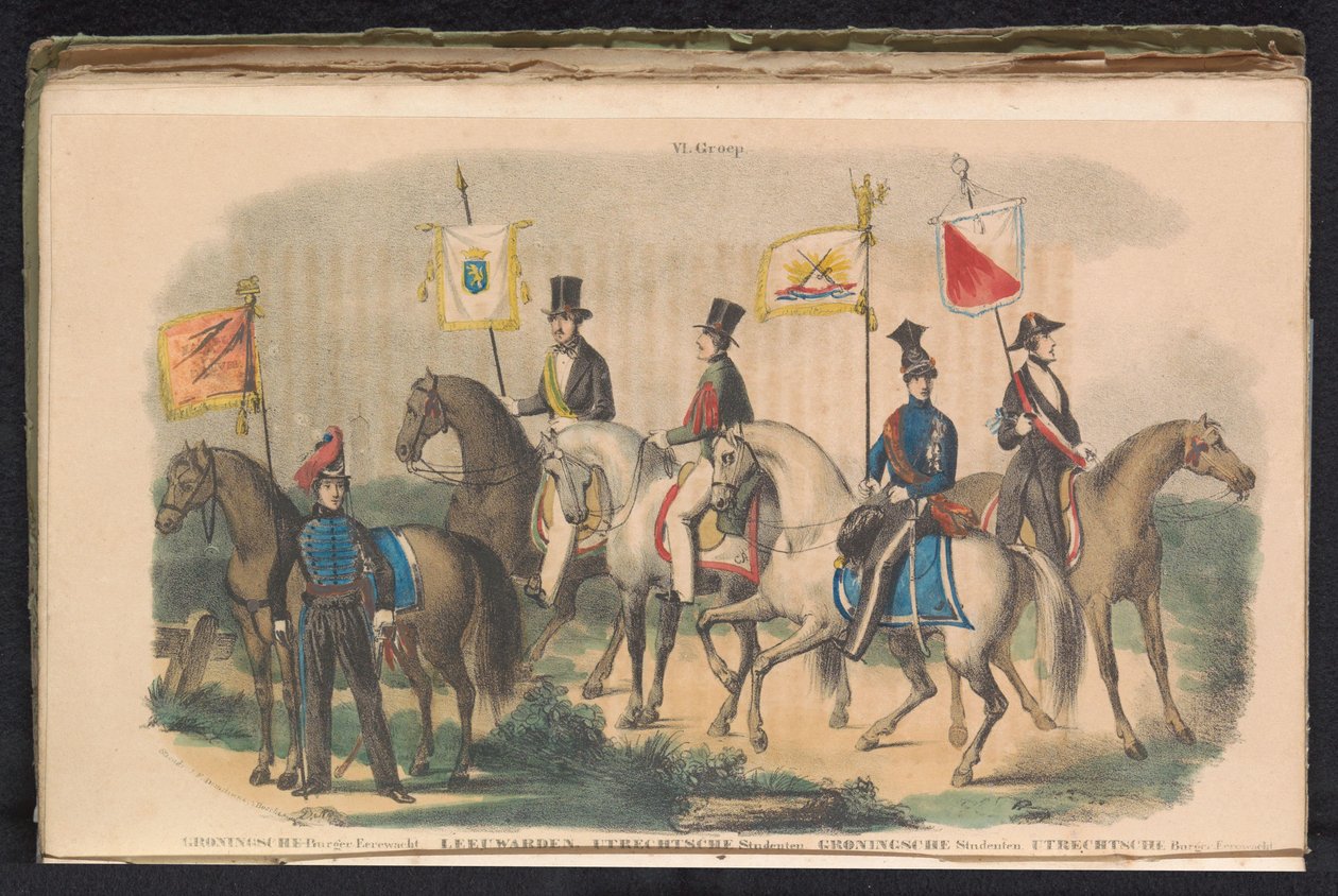Kostymer og bannere til æresvaktene i Groningen, Leeuwarden og Utrecht, 1840-1842 VI. Gruppe (tittel på objekt) av Unknown