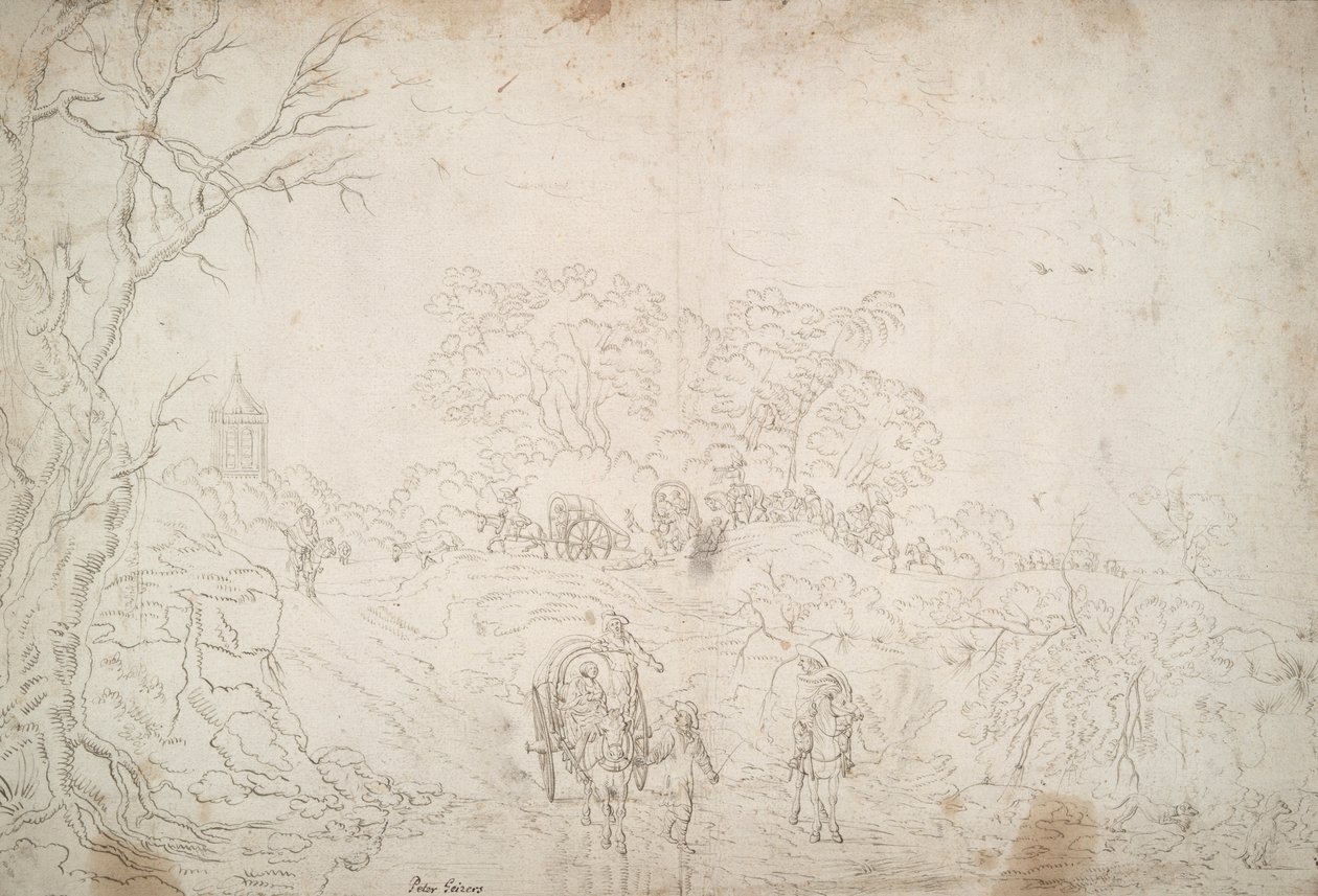 Landskap med campingvogn av Unknown