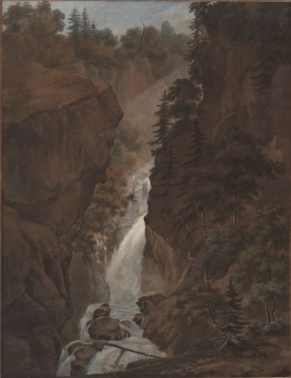 Landskap med foss av Unknown