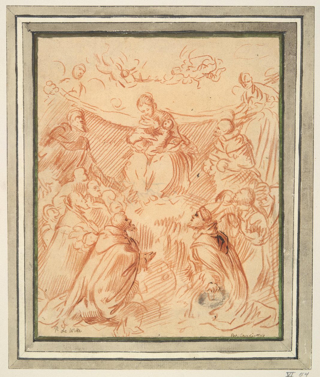 Madonna tilbedt av de hellige av Unknown
