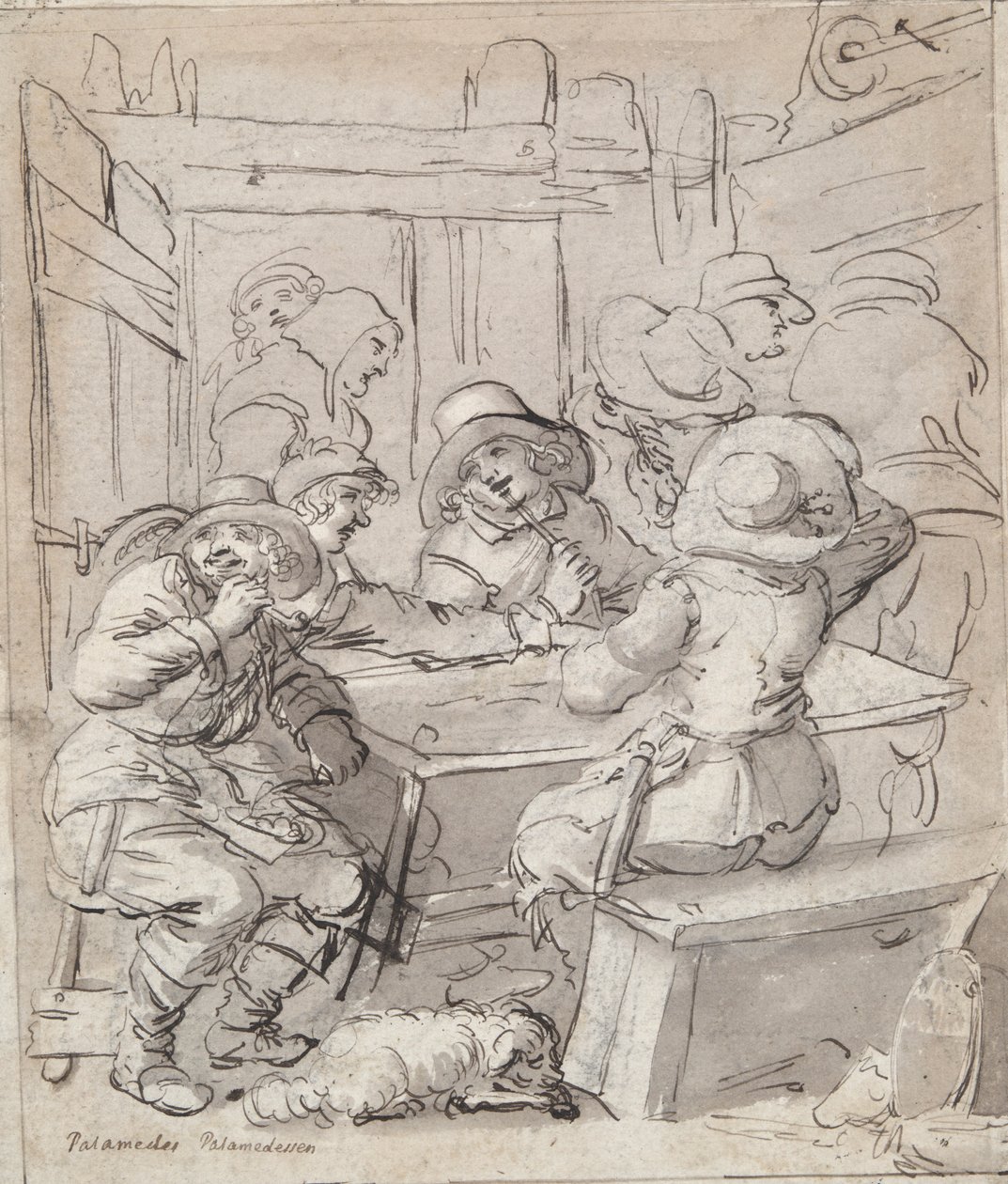 God jul (recto); Kvinne og soldat sitter ved bordet (verso) av Unknown