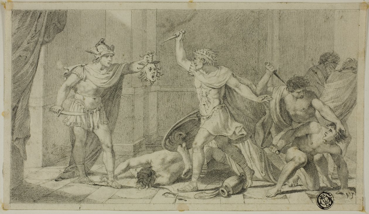 Perseus konfronterer Phineas og hans tilhengere med hodet av Medusa av Unknown