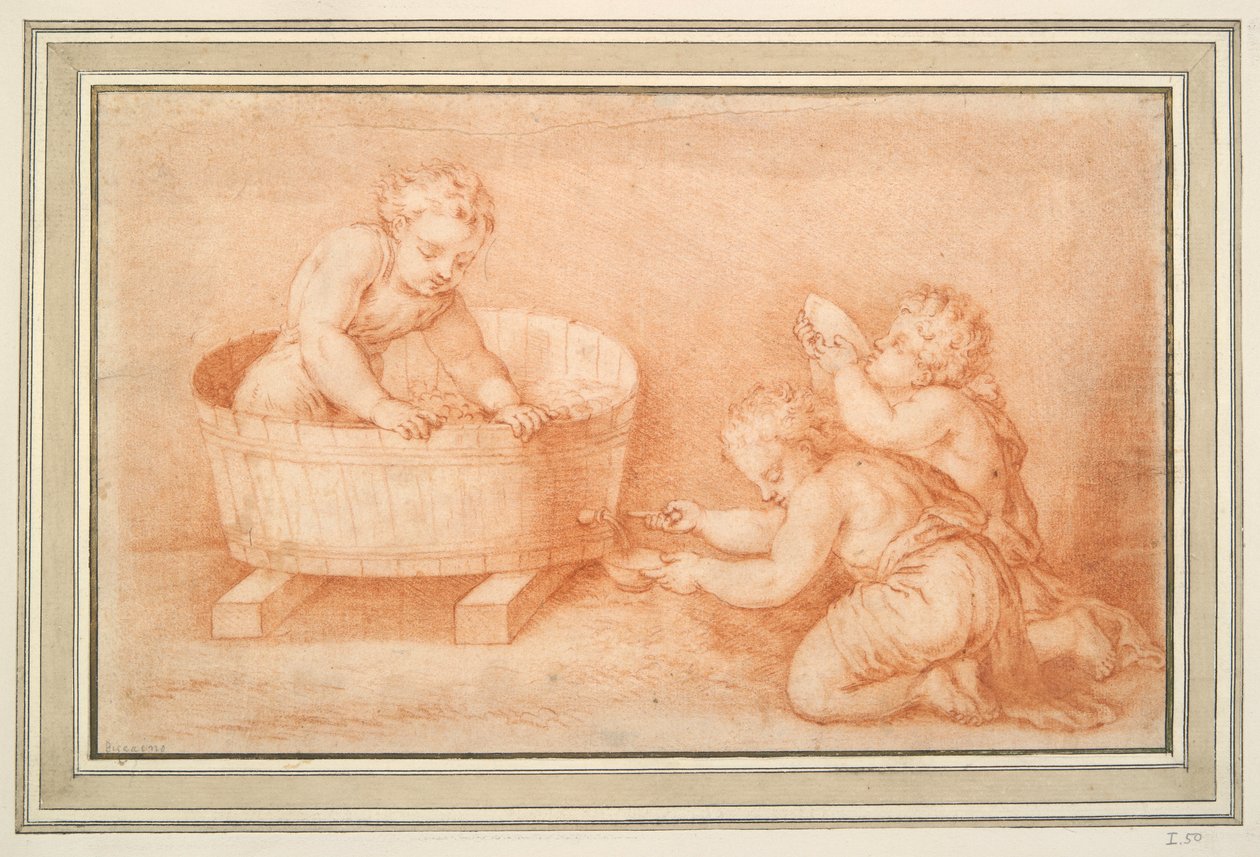 Putti som lager vin av Unknown