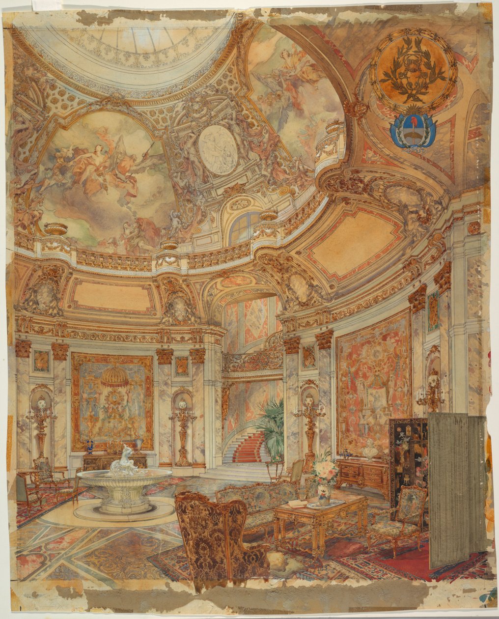 Gjengivelse av Grand Gallery of Honor, Palazzo Paz, Buenos Aires, Argentina av Unknown
