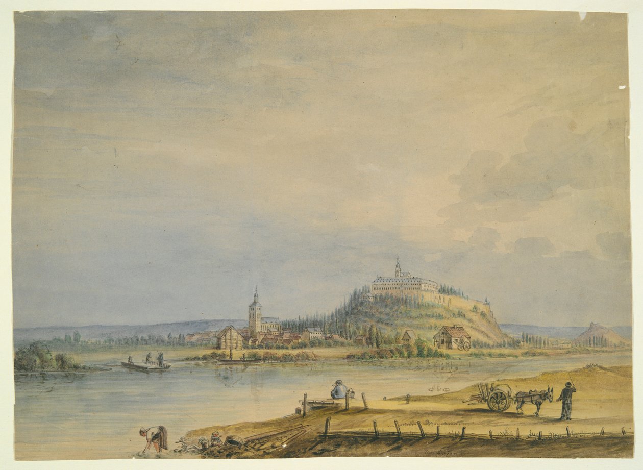 Elvescene med by, Castle on Hill og Laboring Peasants av Unknown