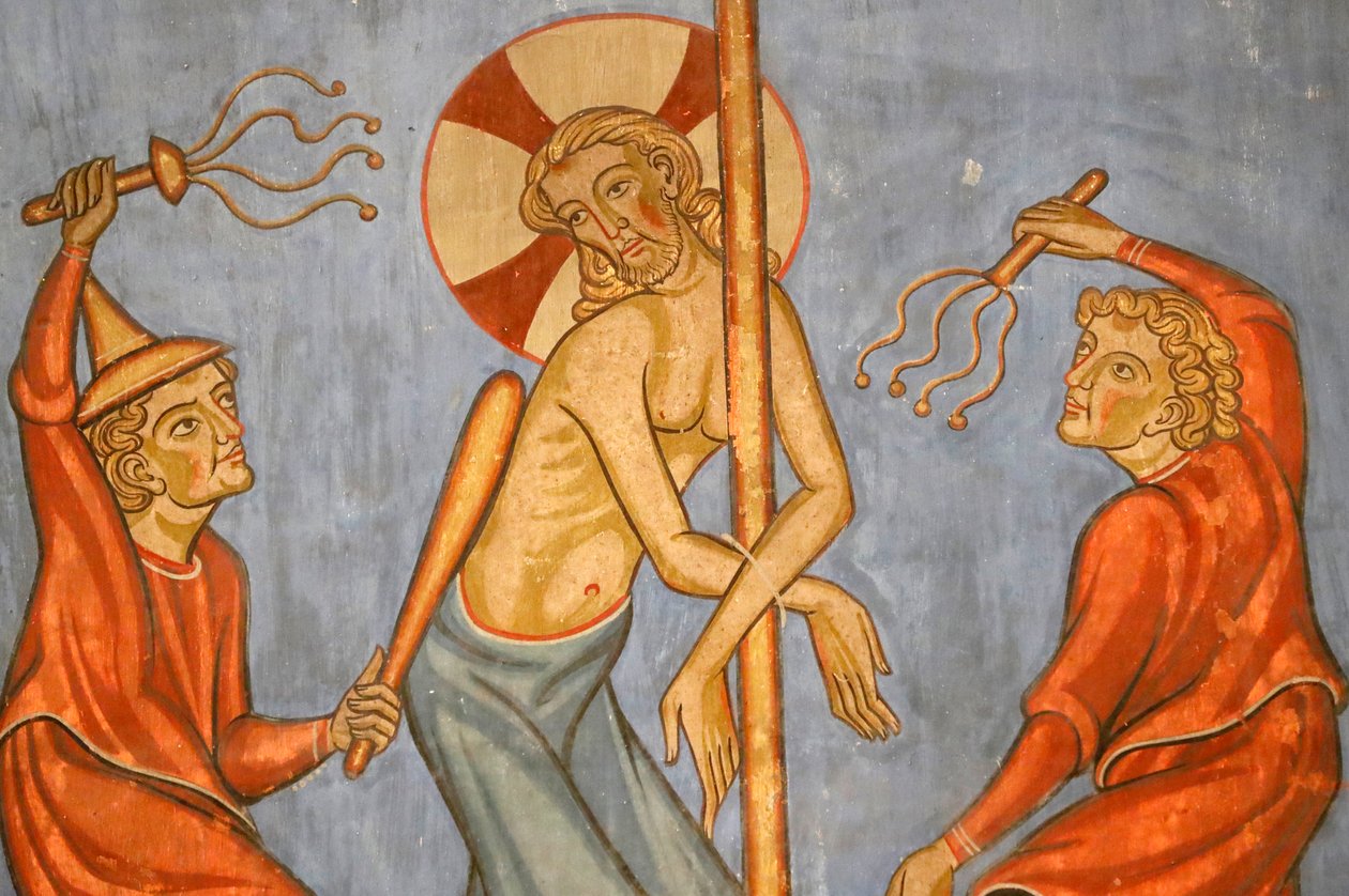 Saint-Pierre-le-Jeune protestantiske kirke, Kristi lidenskap, Kristi flagellasjon, Fresco, Strasbourg, Frankrike. av Unknown