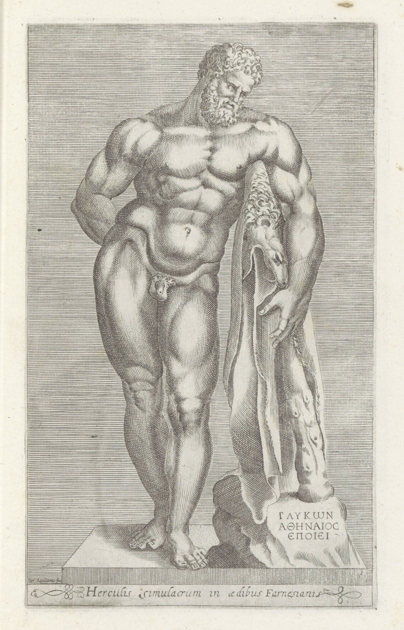 Skulptur av Hercules Hercules Farnese Statue av Hercules i det farnesiske palasset (tittel på objekt) Antikke skulpturer i Roma (serietittel) Ikoner av de gamle statuene av byen Roma som er sett på offentlige steder (serietittel) av Unknown