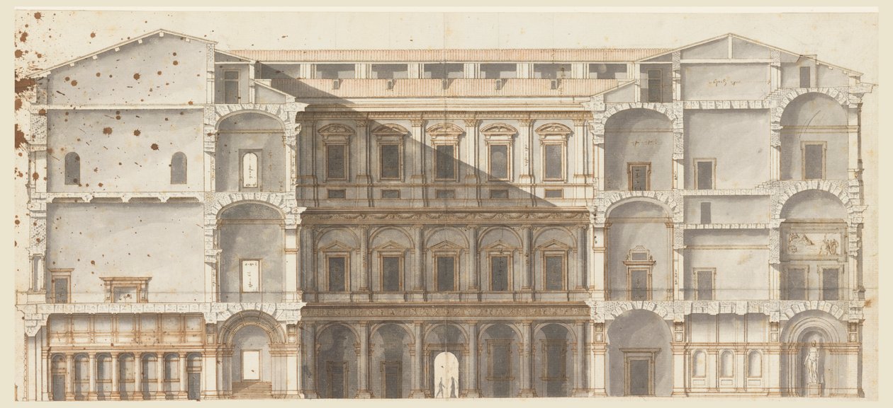 Del av vingene og høyden av en mur på domstolen, Palazzo Farnese, Roma av Unknown