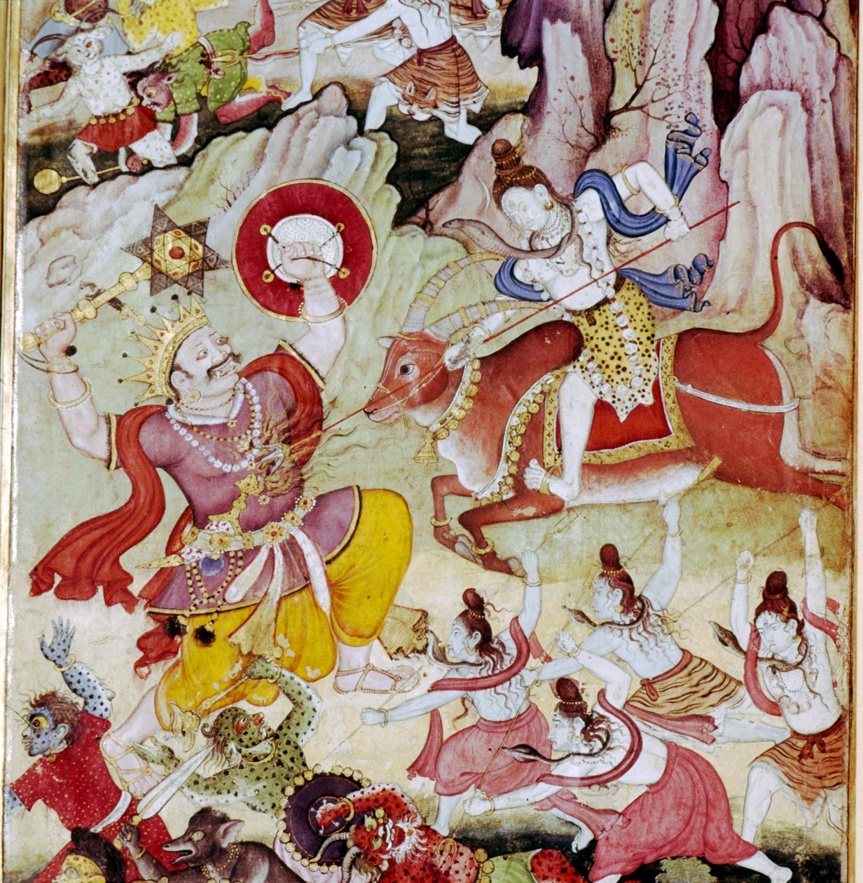 Shiv ødelegger demonen Andhaka, Harivamsa-manuskript, Mughal, S1590 av Unknown