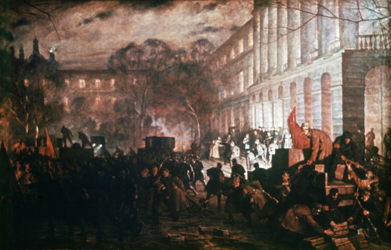 Smolny Institute - Oktoberrevolusjonens hovedkvarter, Petrograd 1917, Maleri av V, Kuznetsov. av Unknown