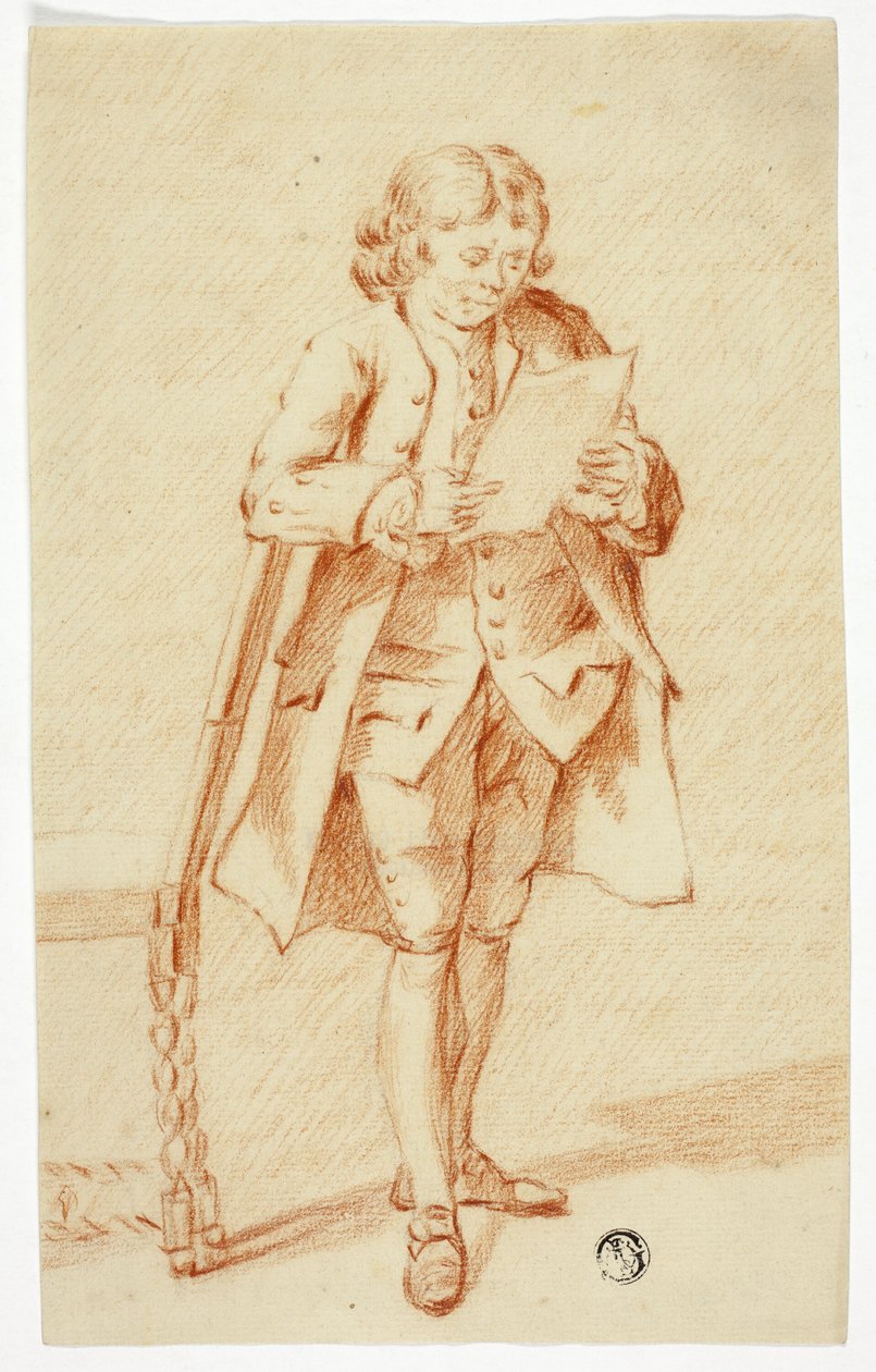 Stående mann som leser et brev av Unknown