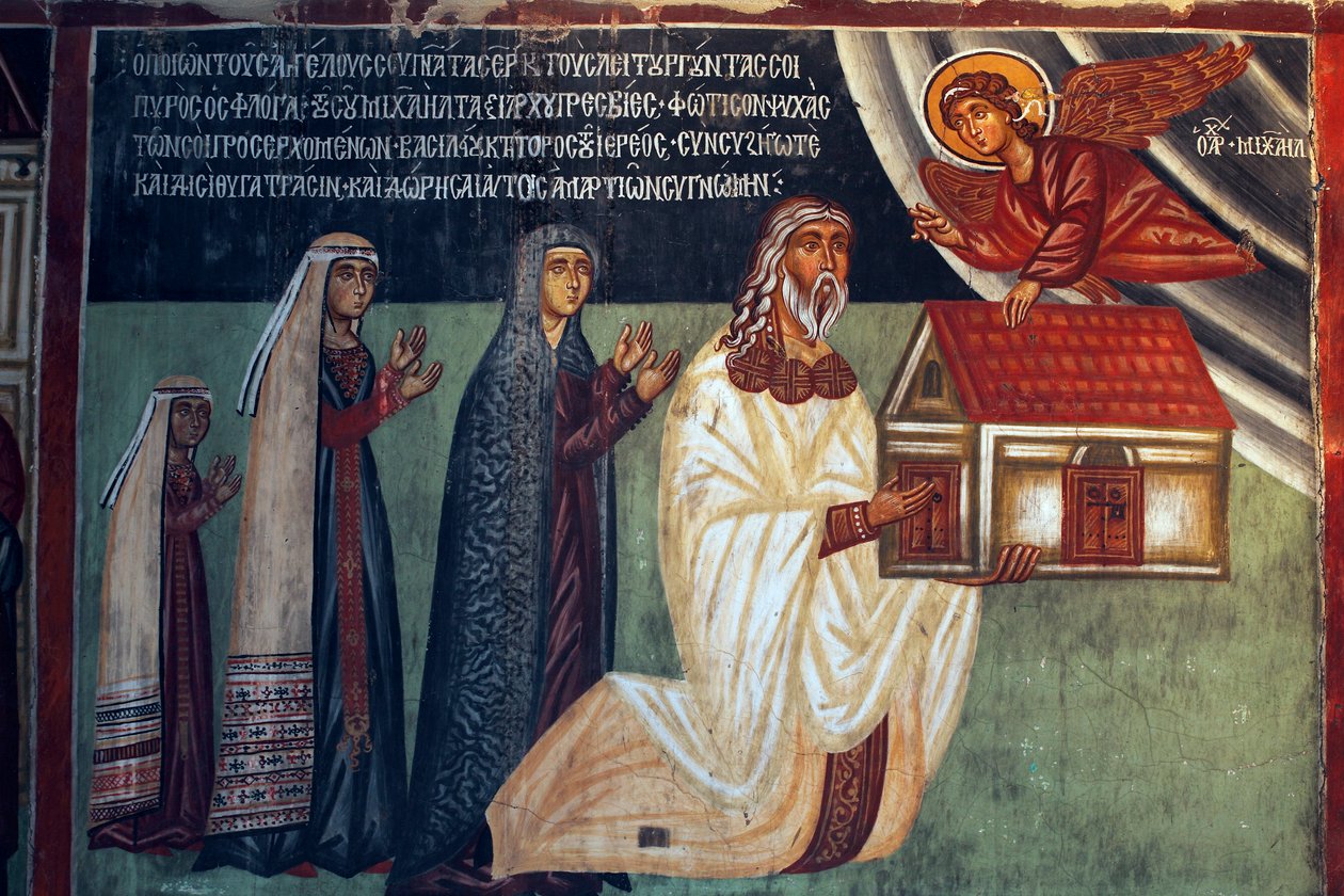 Den bysantinske fresken fra 1400-tallet Veggmaleri Michael Archangel Church i Pedoulas Kypros Malte kirker UNESCO-sted Troodos, Kypros av Unknown