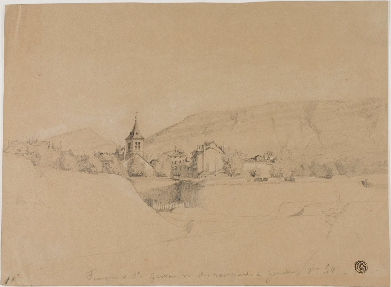Saint-Gervais-kirken sett fra vollene i Genève av Unknown