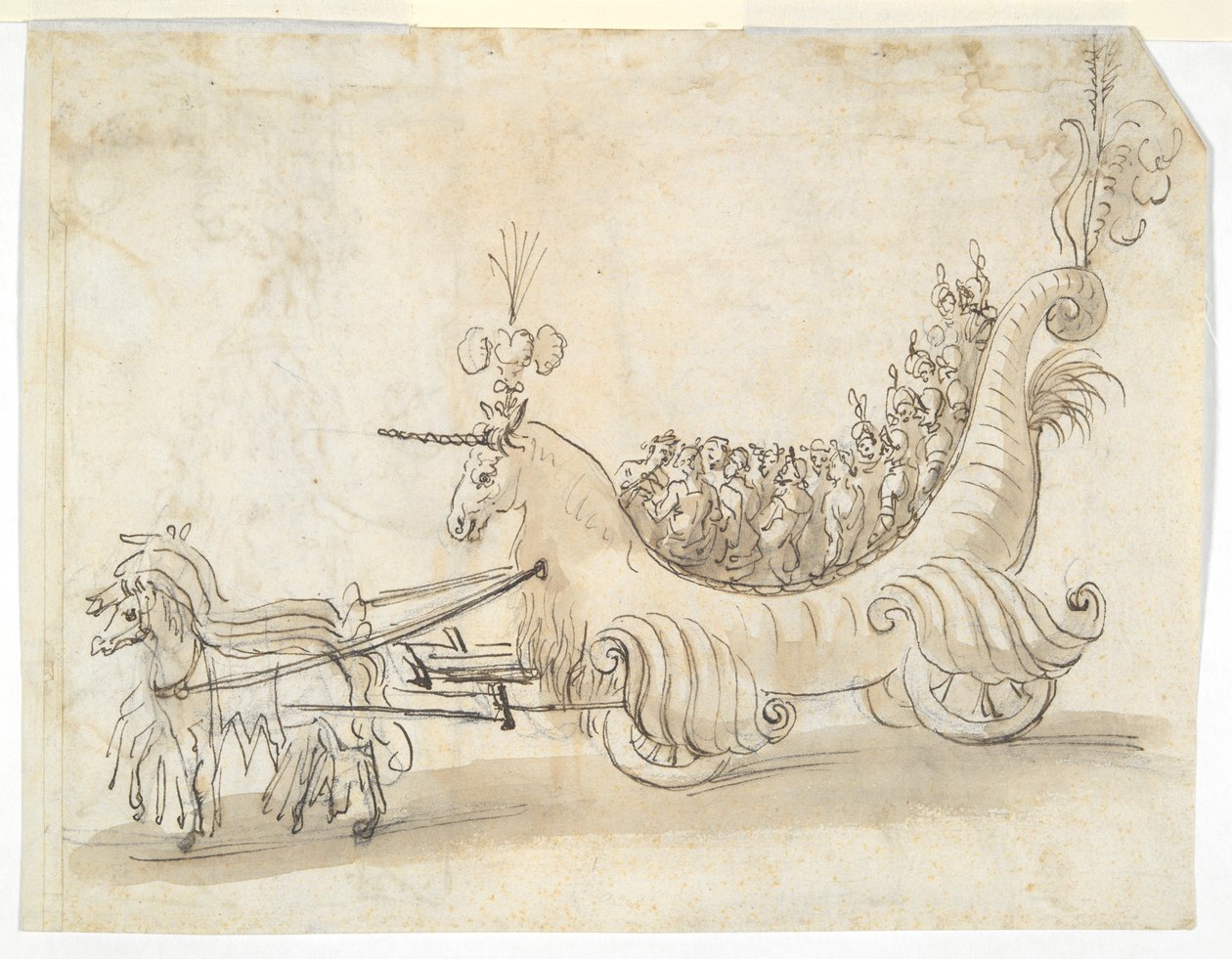 To kostymestudier (recto); Vogn i form av en enhjørning (verso) av Unknown