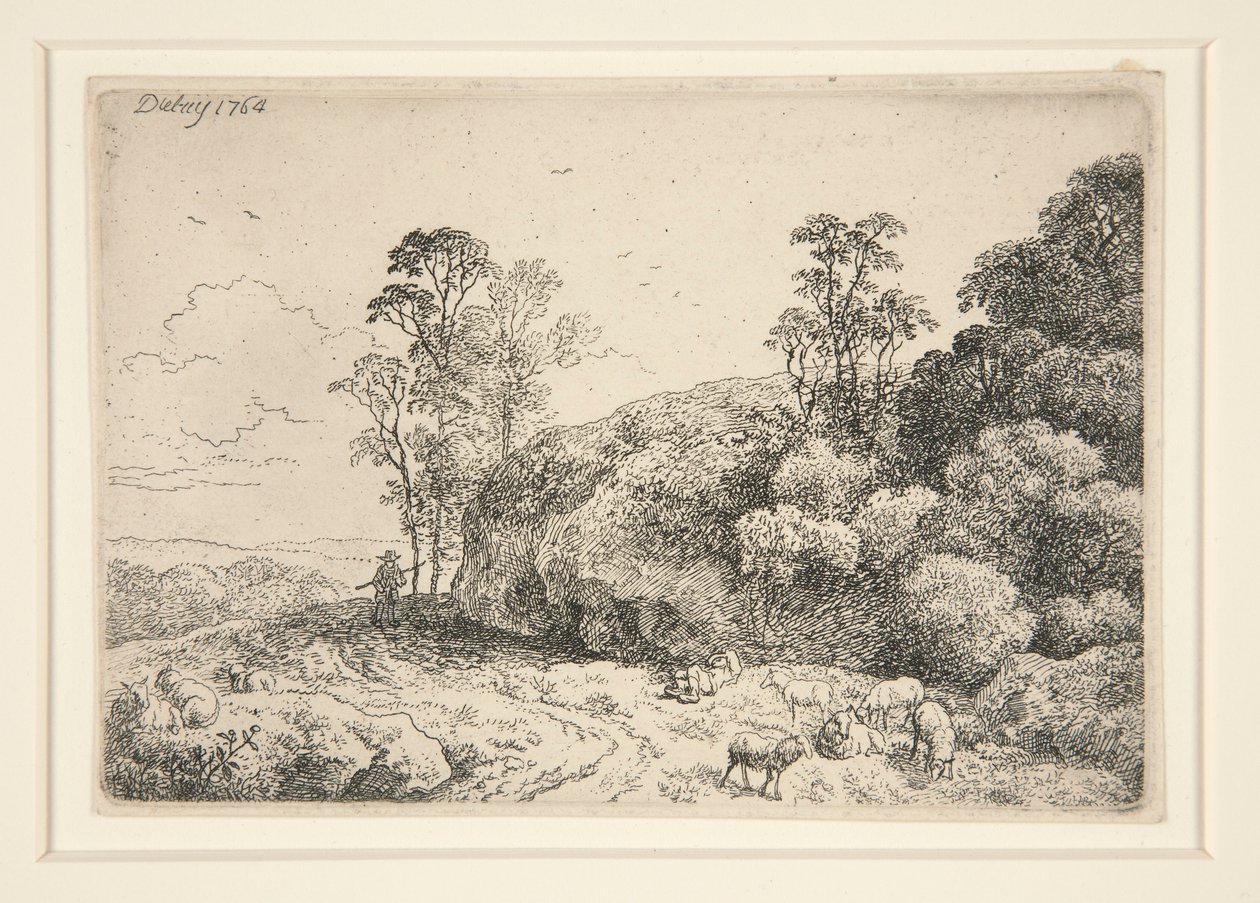 Uten tittel [landskap med sauer og en gjeter] av Unknown