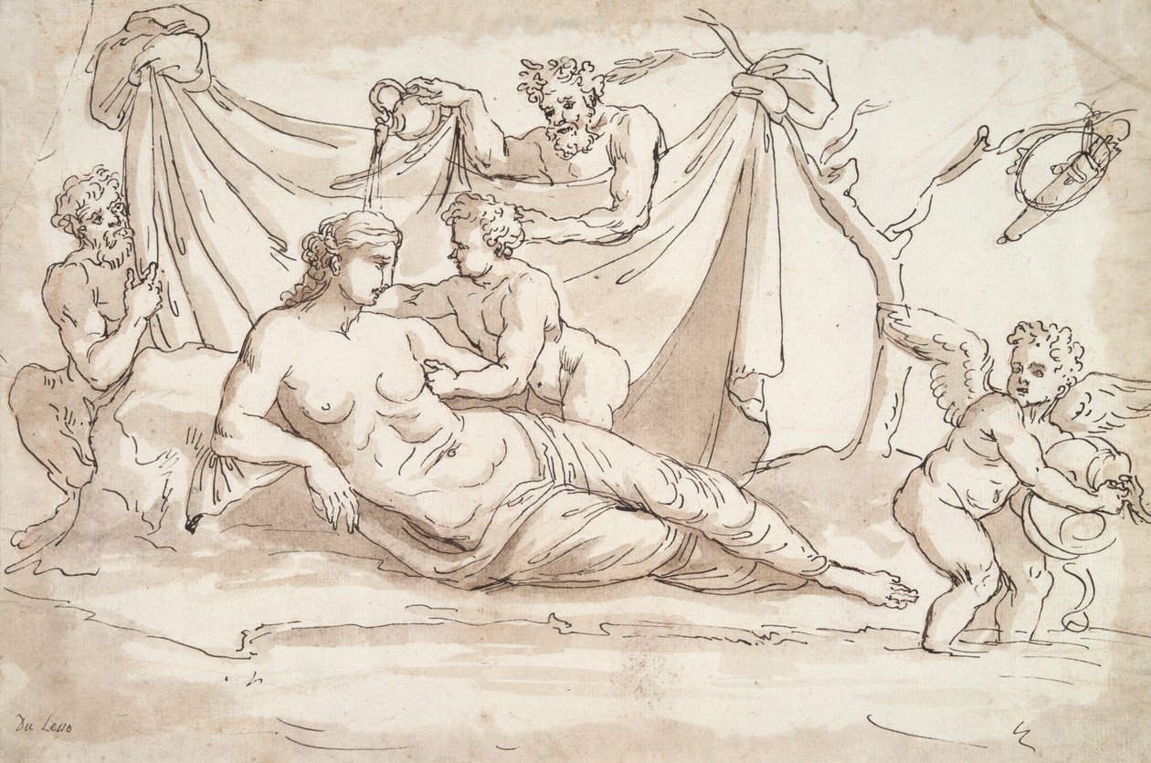 Venus og Amoretti og To Satyrer av Unknown