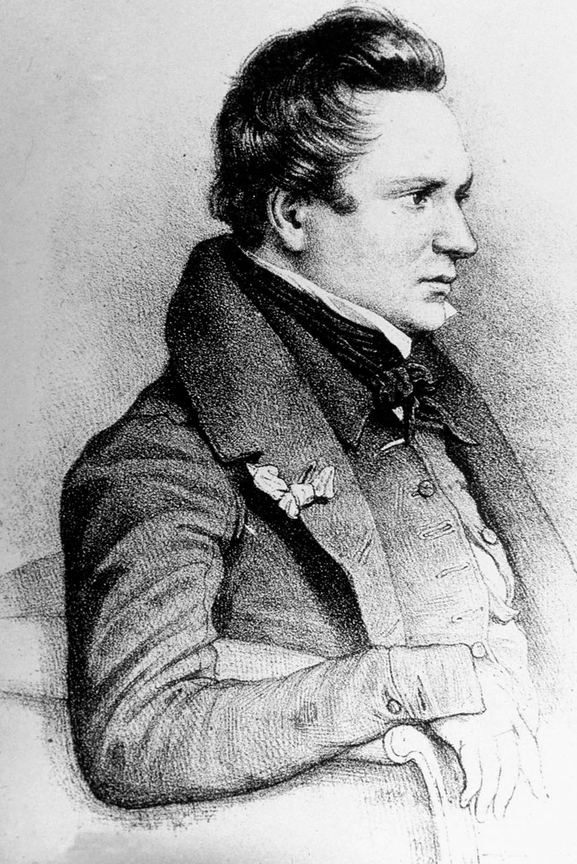 Victor Hugo (1802-1885) fransk forfatter, her i 1832, gravering av Georges Frey etter LeonNoel av Unknown
