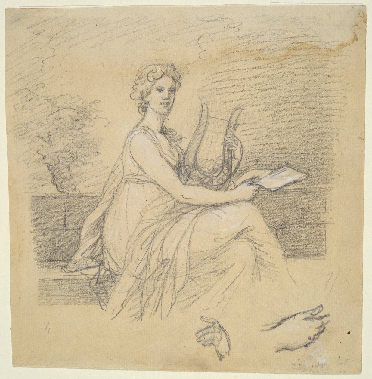 Kvinne med Lyre av Unknown