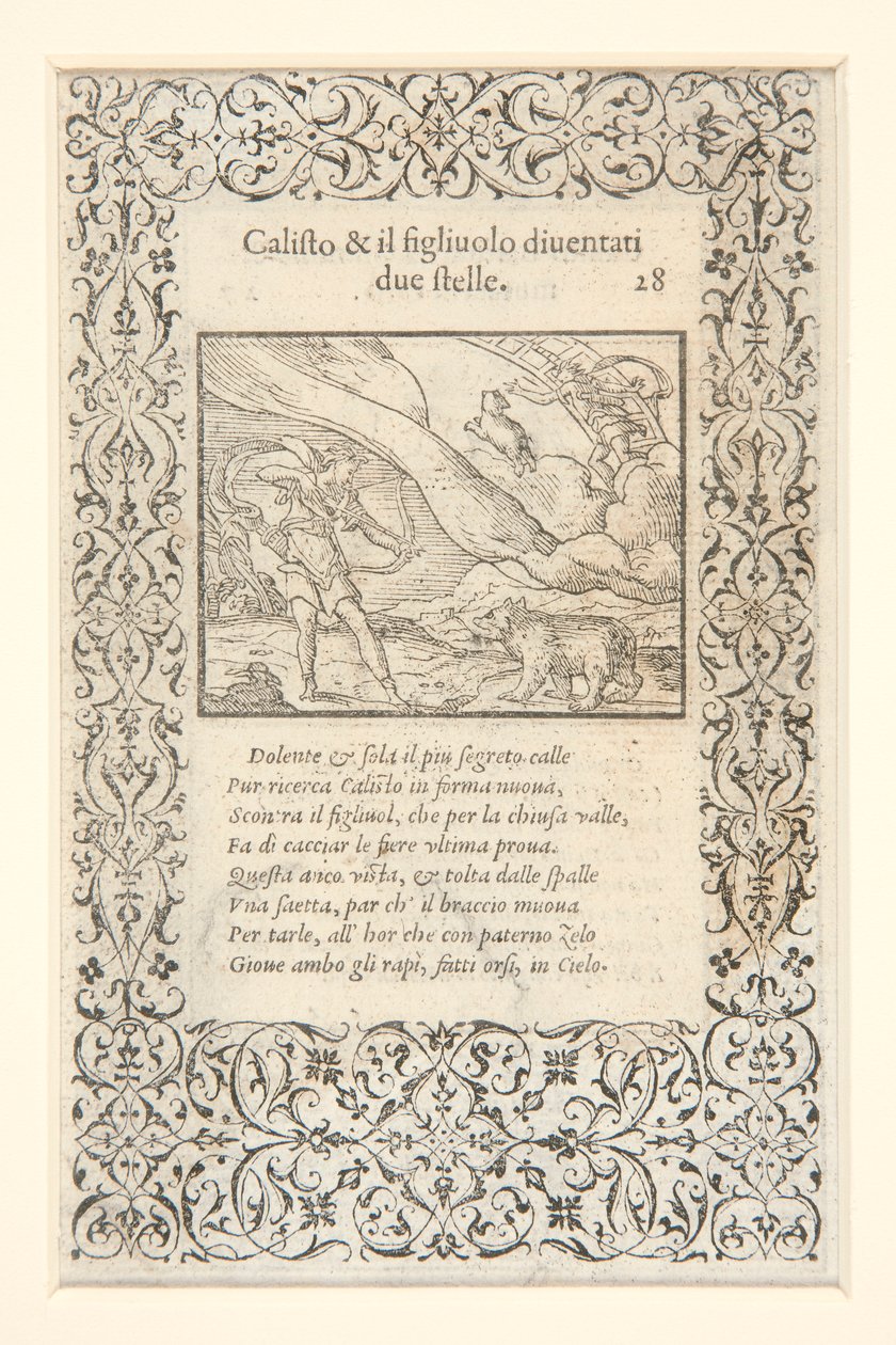 a) Calisto slått av Juno og endret til en bjørn; på verso: b) Calisto og hennes sønn blir to stjerner av Unknown