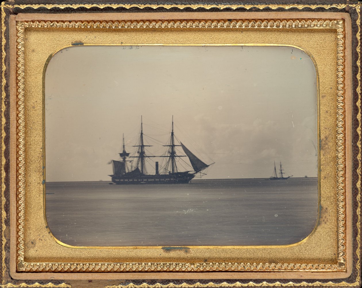 H.M.S. Dauntless at Anchor i Carlisle Bay, Barbados av Unknown 19th Century