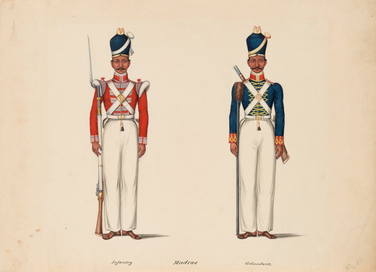 10. Madras Native Infantry og Madras Artillery av Unknown artist