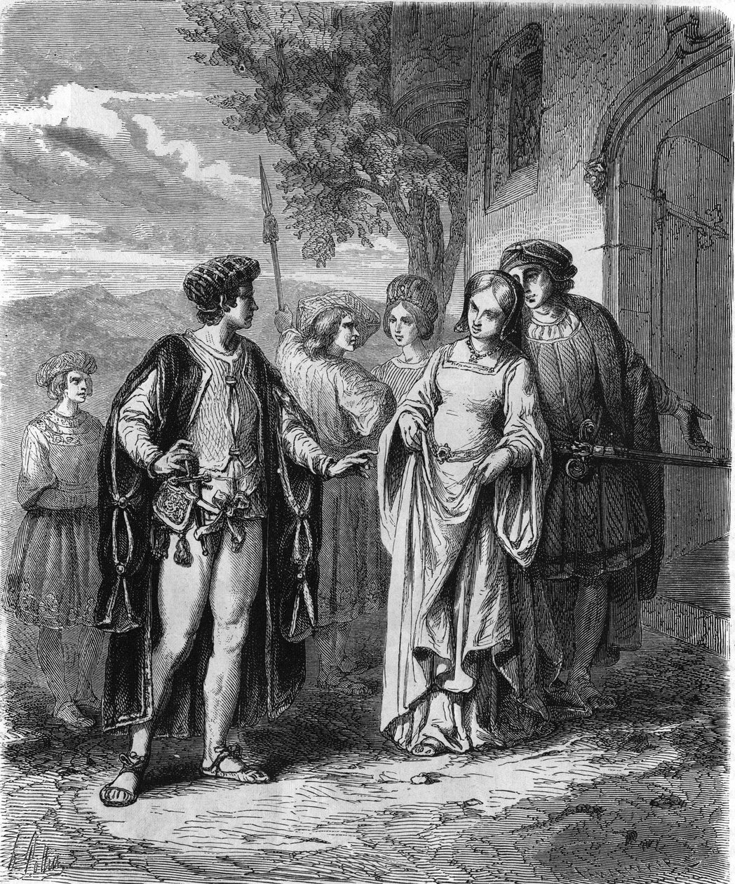 15th century costumes. 19th century engraving. av Unknown artist