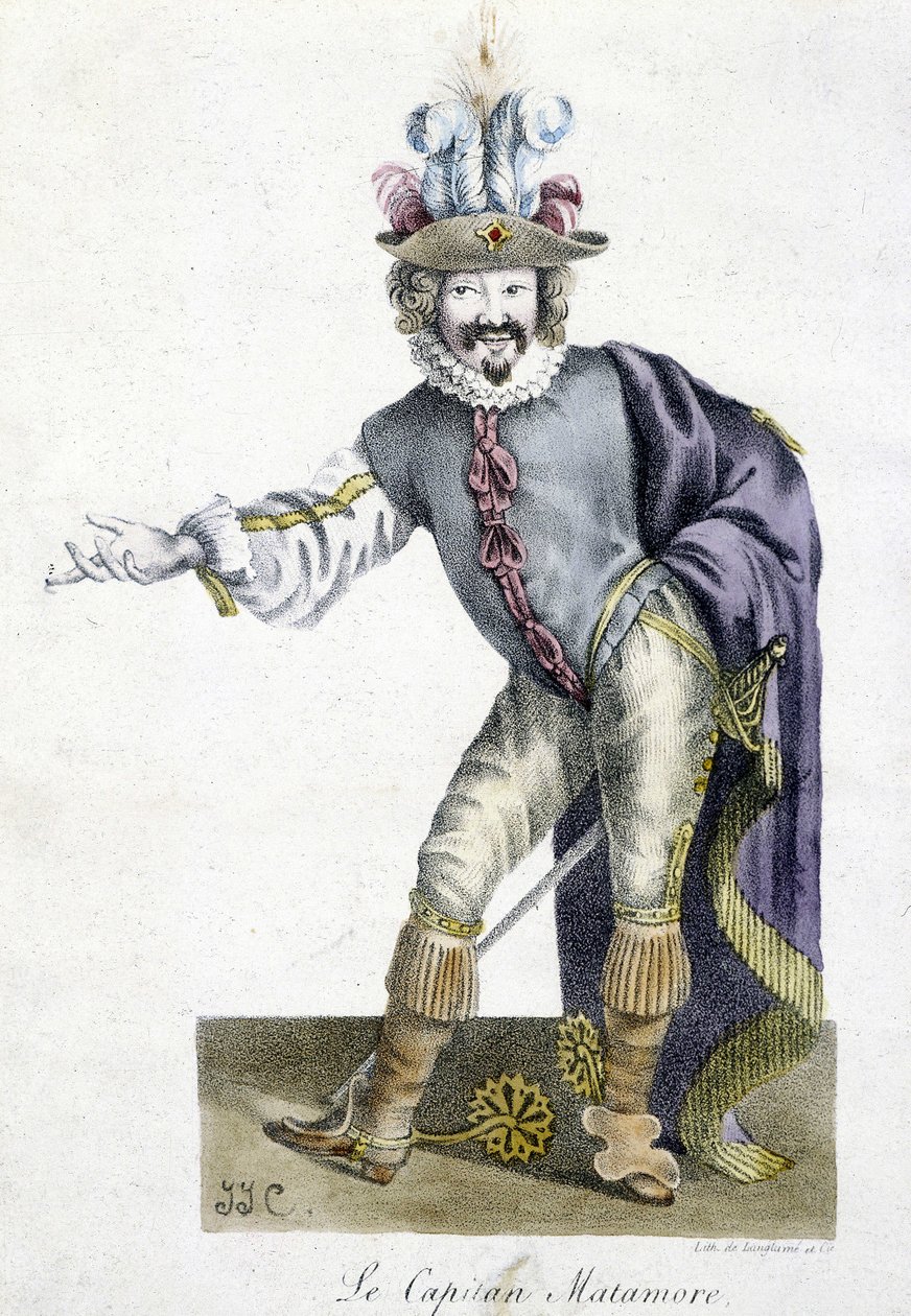1500-talls teaterpersonell: Capitan Matamore, Arts Deco. av Unknown artist