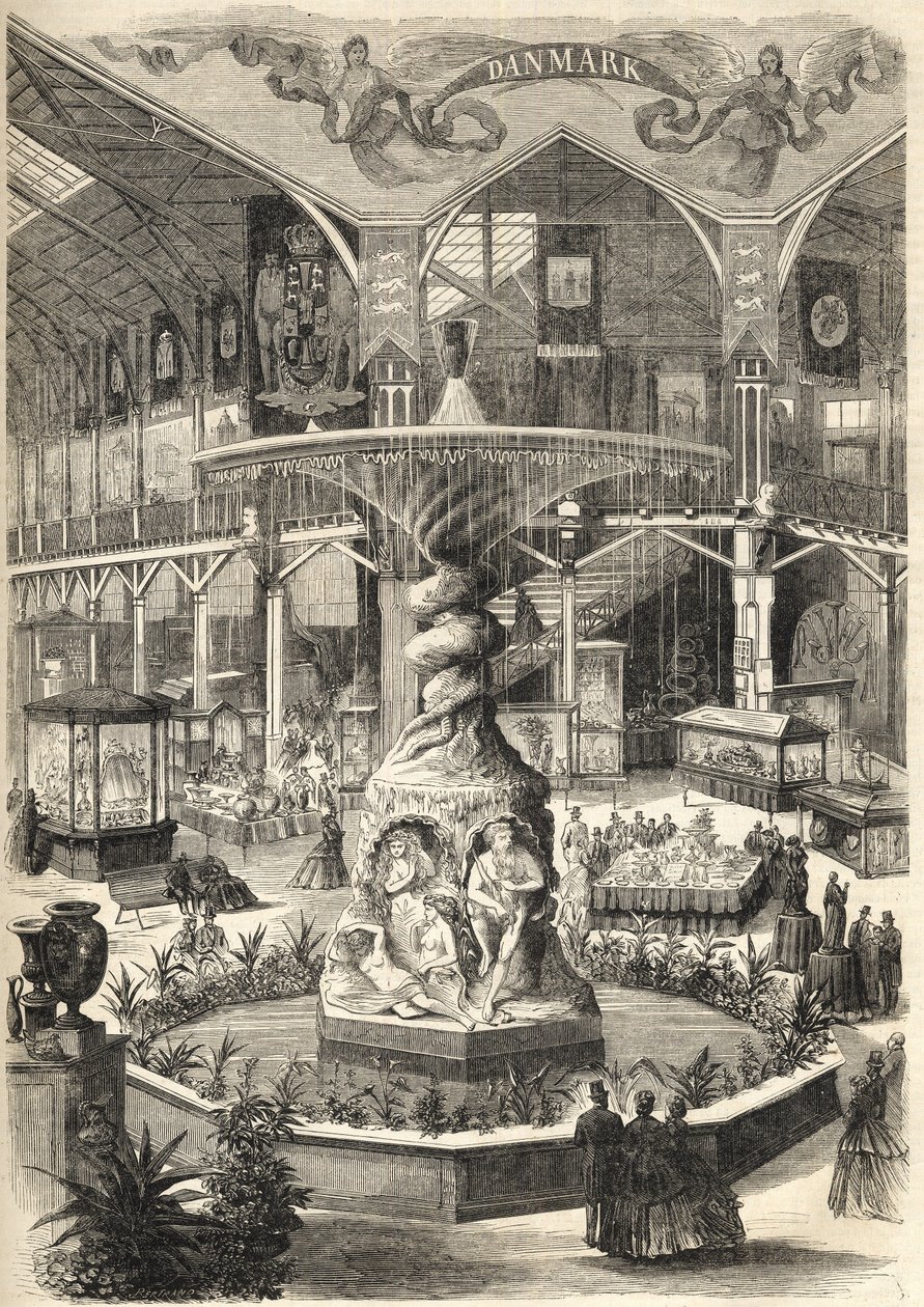 1866 Stockholm Expo - kunst- og industrikunstutstilling - Stockholmsutstallningen 1866 - Stockholm - Stor utstilling av kunst og industri - The Great Nef - Fontaine Molin - av Unknown artist