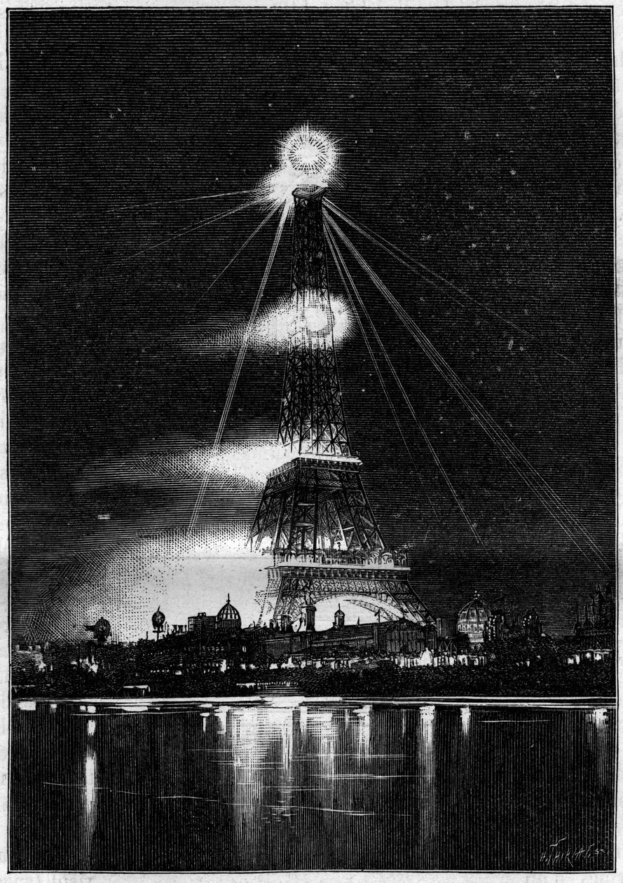 1889 Universal Exhibition: the Eiffel Tower burned by Bengal flames on the evening of the opening of the exhibition, May 6 av Unknown artist