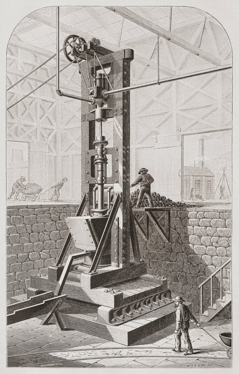 1800-talls stempelfabrikk, også kjent som et stempelbatteri eller stempelmølle av Unknown artist