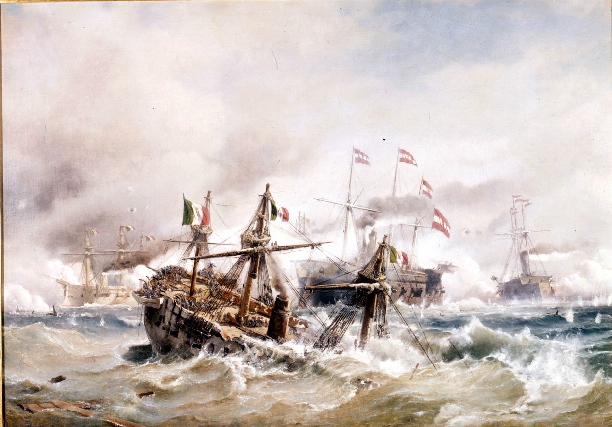 20/07/1866: Slaget ved Lissa utenfor Dalmatia: østerrikerne ødelegger den italienske flåten. av Unknown artist