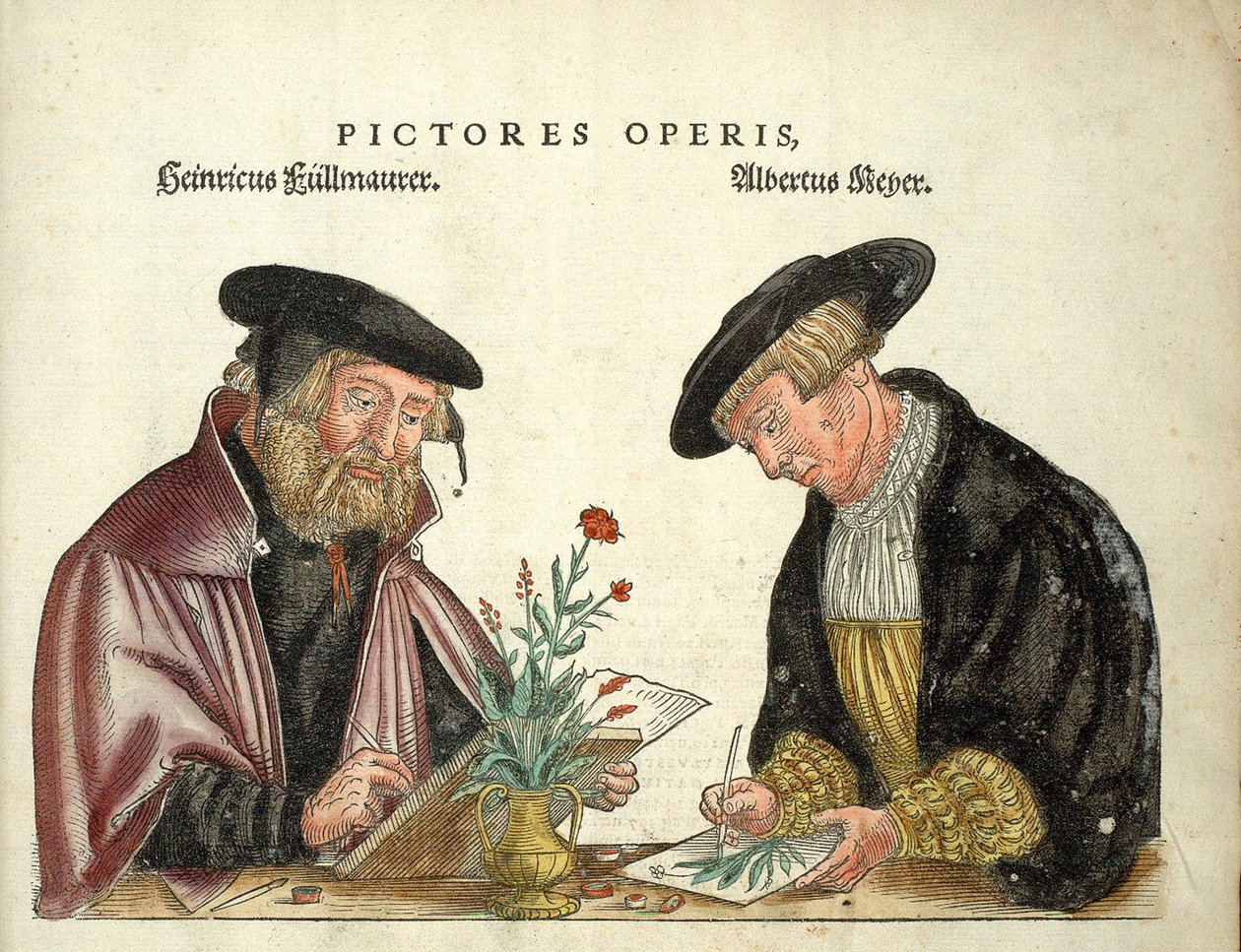 2 artists who illustrated the book, Albert Meyer and Veit Rudolph Speckle, “” De Historia Stirpium commentarii insignia,...”” by Leonhart Fuchs av Unknown artist