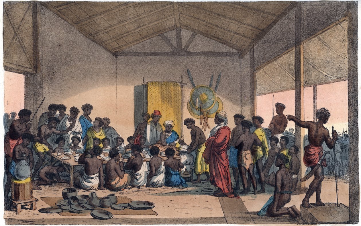 En bankett i Abyssinia - gravering fra "" skikker og tradisjoner til alle folkeslag i universet. Det vil si historien om regjeringen, lovene, militsen, om religionen til alle nasjoner fra de fjerneste tider til i dag "1856 av Unknown artist