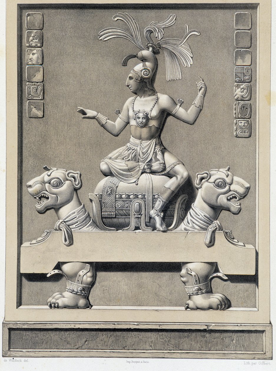 A King on a Sopha - i "" Ancient Monuments of Mexico: Palenqué and Other Ruins of the Ancient Civilization of Mexico"" av Brasseur de Bourbourg, Paris av Unknown artist