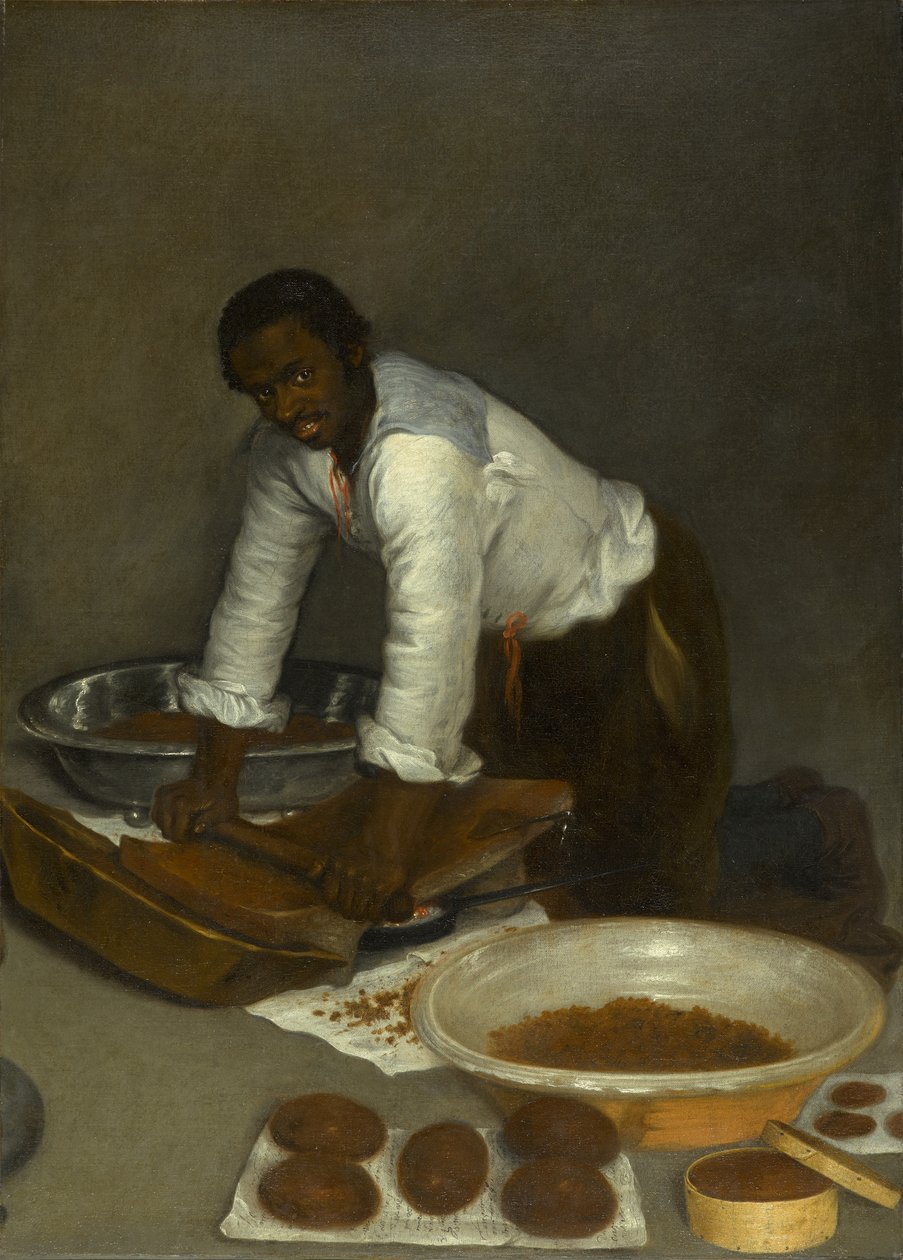A Man Scraping Chocolate, ca 1680-1780 (olje på lerret) av Unknown artist