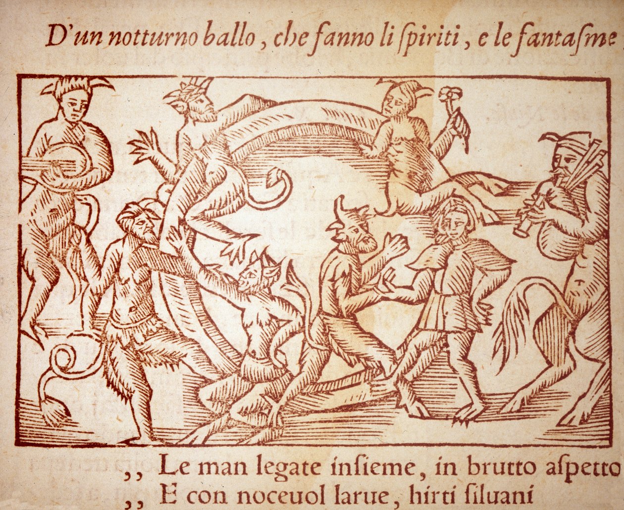 En sabbat, gravering av Olaus Magnus (1490-1557), svensk religiøs og geograf, -i "History of the Northern Nation" av Unknown artist