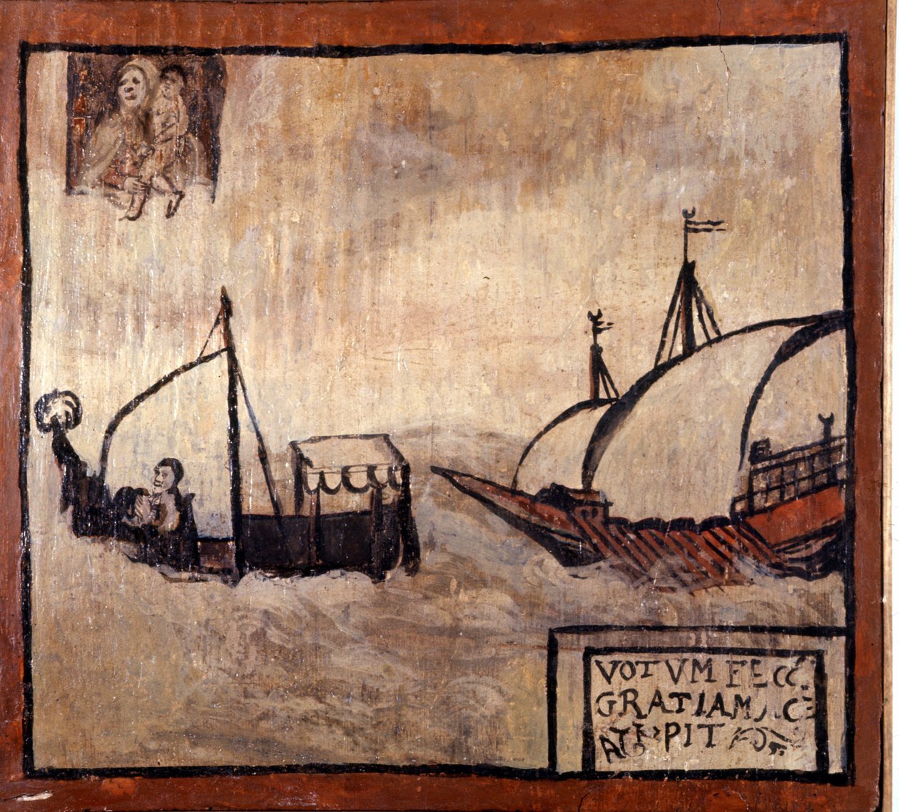 En barbaresk bysse jager en båt med napolitanske fiskere. Ex-voto på 1600-tallet. Madonna dell