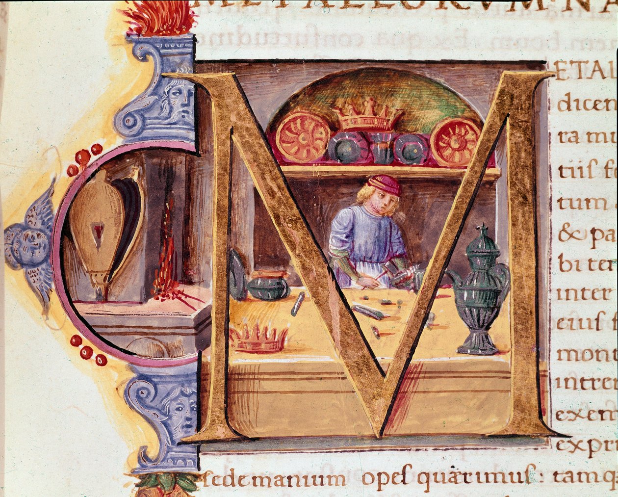 En smed på jobb i verkstedet sitt. Mansucrit "Natural History"" av den romerske forfatteren og naturforskeren Plinius den eldre (23-79 e.Kr.) 1400-tallets Venezia Biblioteca Marciana av Unknown artist