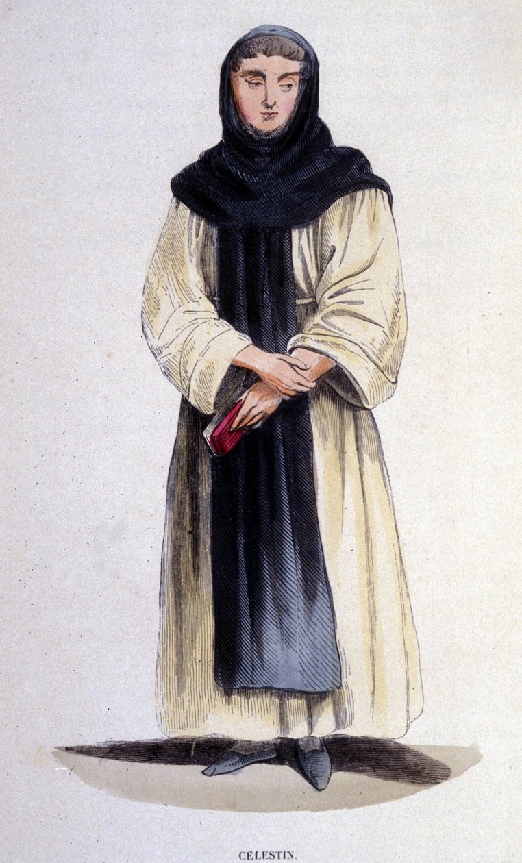 En celestin, religiøs av ordenen grunnlagt i 1254 av Célestin V. Gravering fra 1800-tallet av Unknown artist