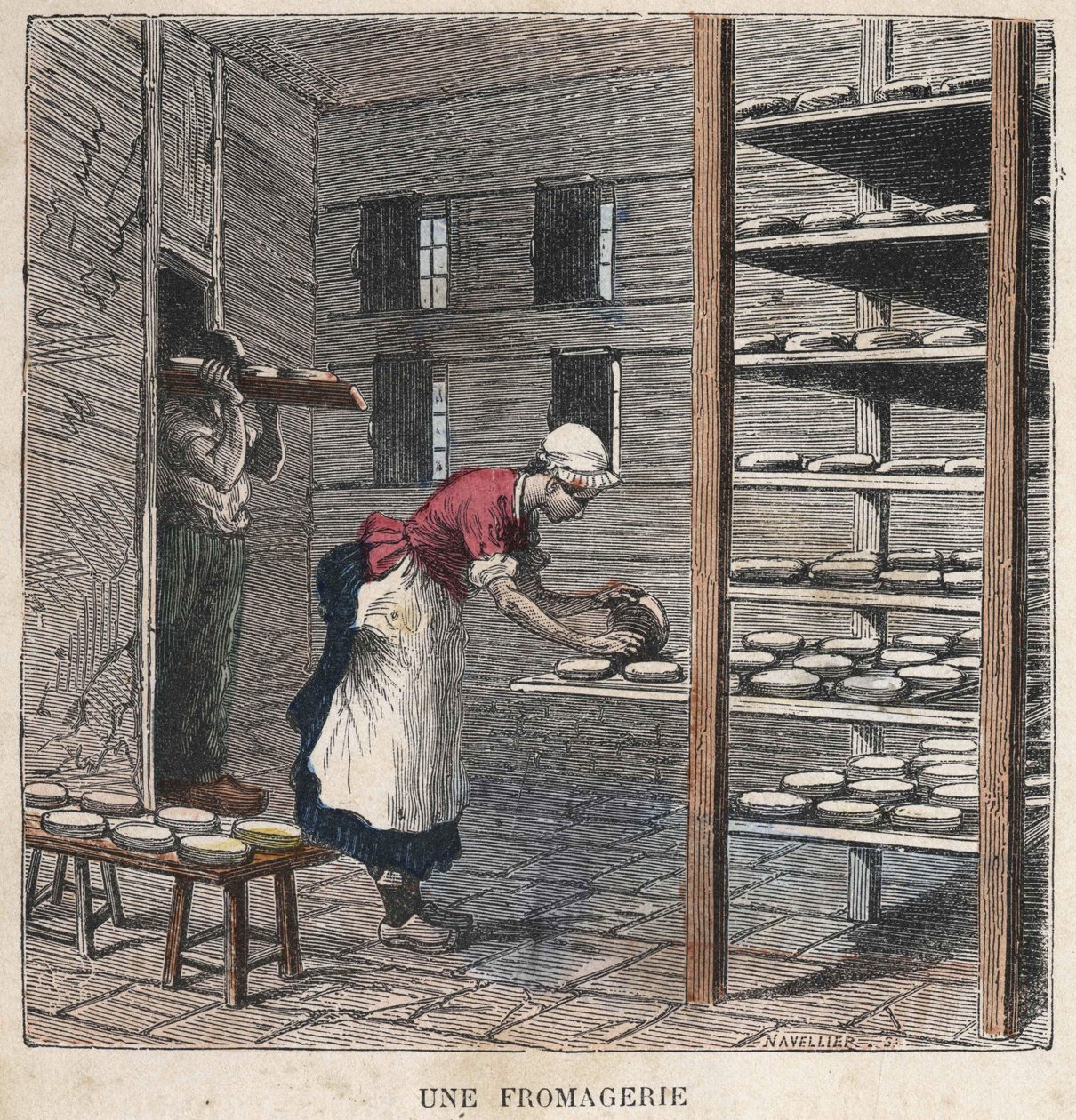 En ostefabrikk. 1800-talls illustrasjon. Bianchetti samling. av Unknown artist