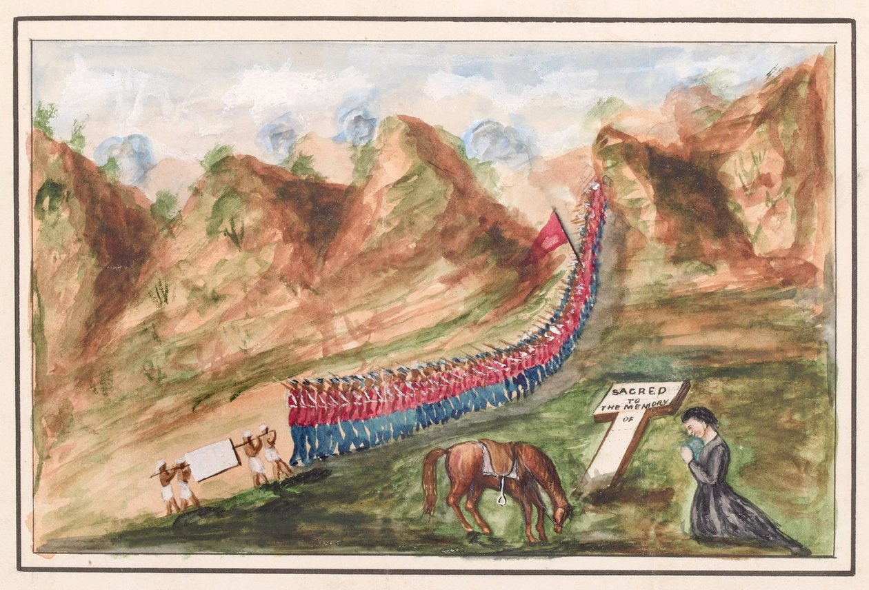 En kolonne med soldater som passerer gjennom Bolan-passet av Unknown