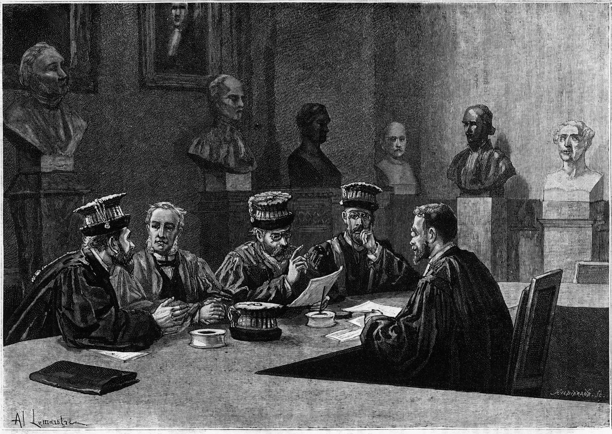 A defence of these from the school of medicine of the Latin Quarter in Paris. Engraving in “Le journal de la jeunesse”” av Unknown artist