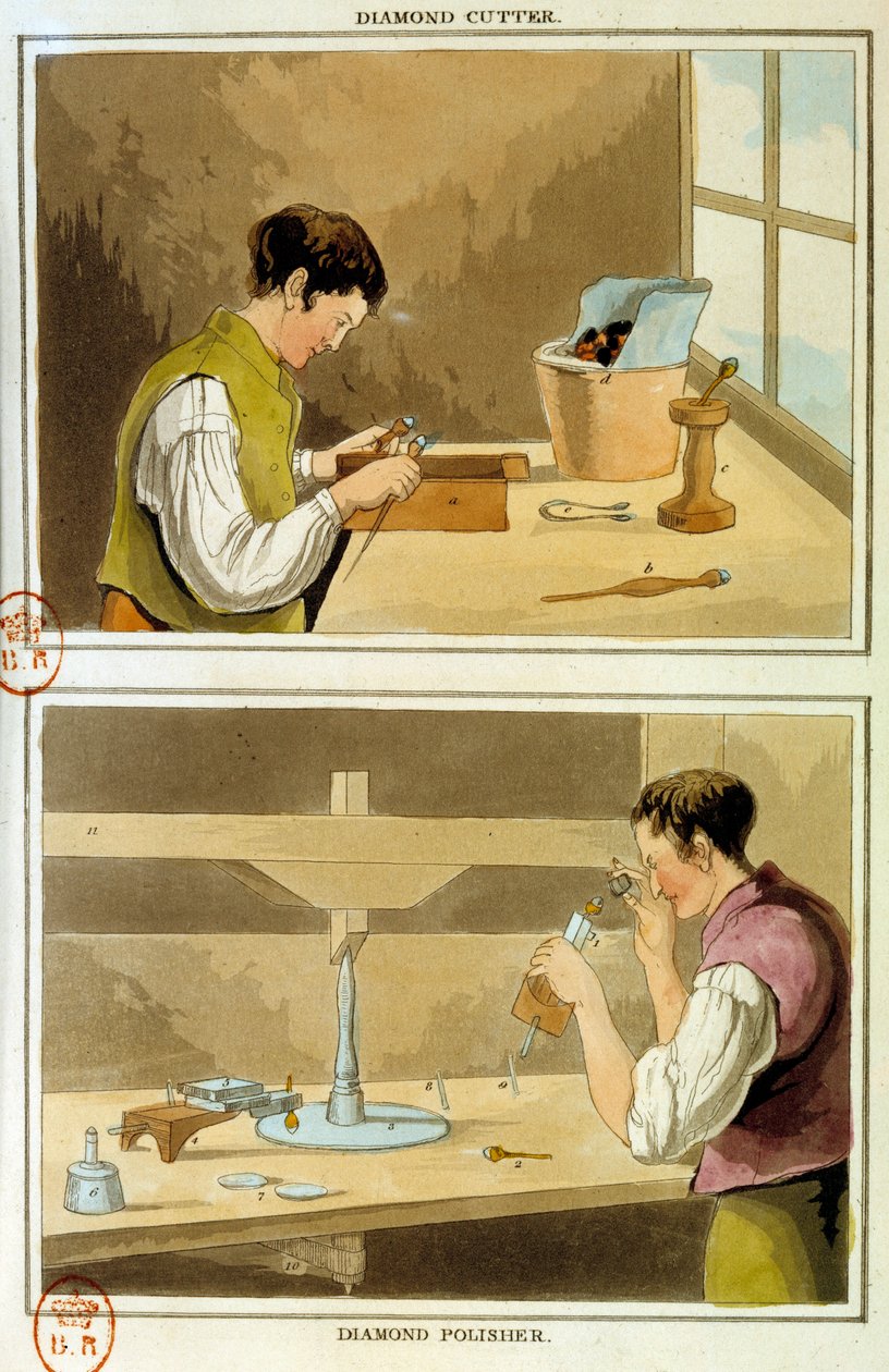 En diamantkutter. Gravering fra 1800-tallet Paris, BN av Unknown artist