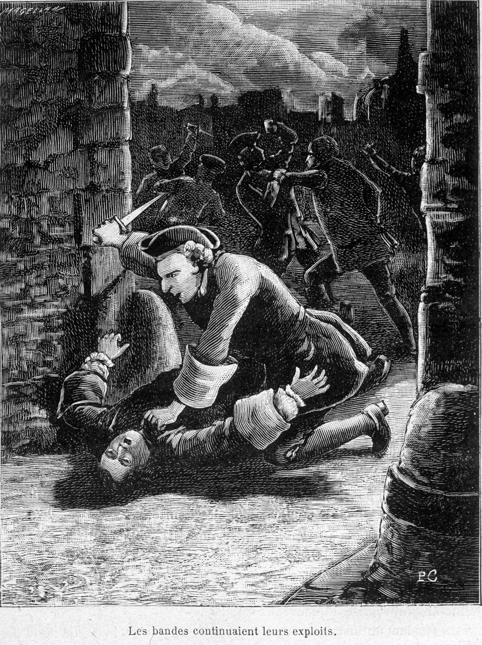 En kamp mellom rivaliserende band - Cartridge angriper en mann. av Unknown artist