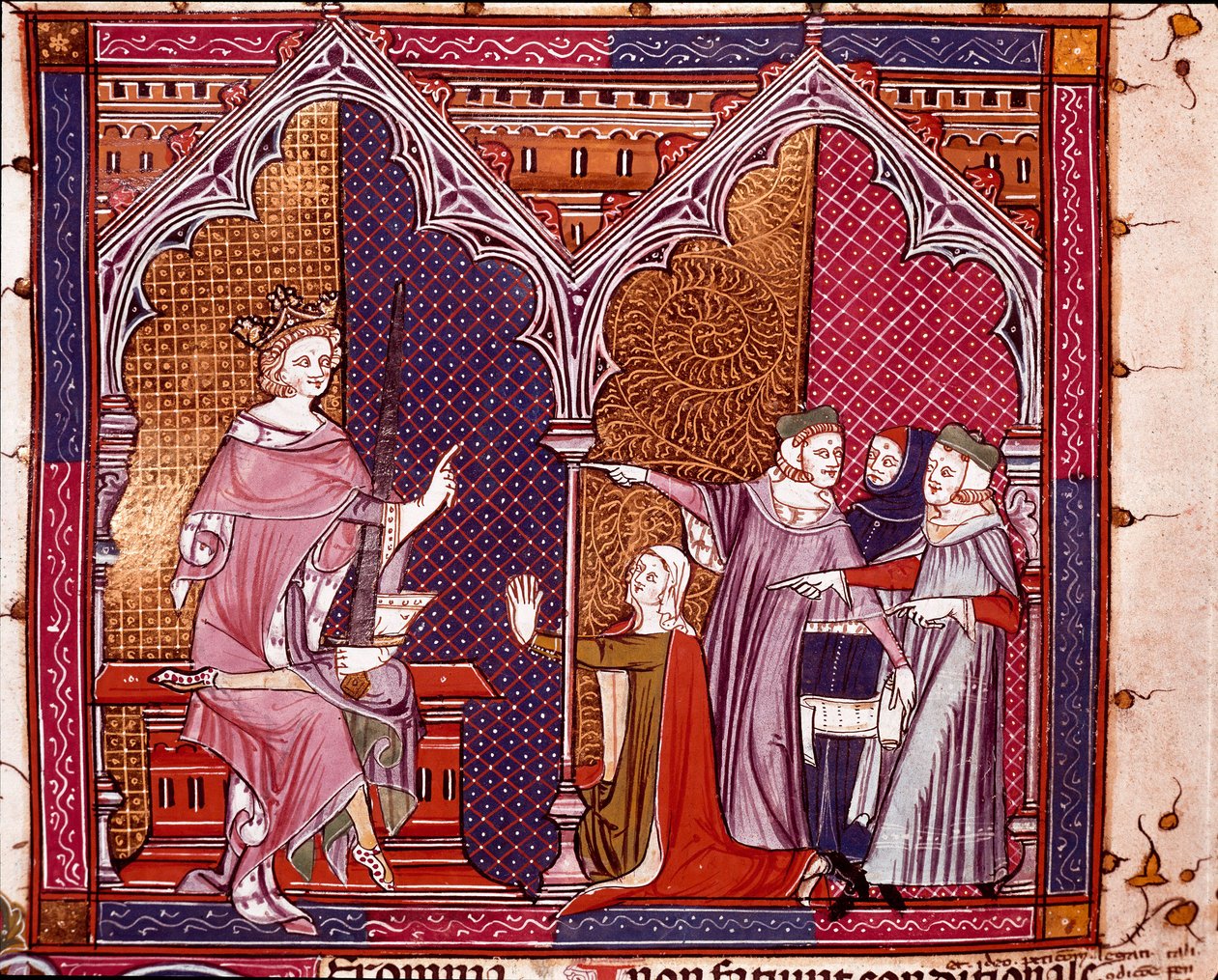 En konge som administrerer rettferdighet Miniatyr hentet fra "Justiniani in Fortiatum"" Royal Library of the Escorial Monastery fra 1300-tallet, Spania av Unknown artist